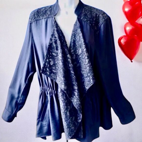 Logo By Lori Goldstein Jacket Waterfall Drawstring Cinch Lace - Picture 2 of 12